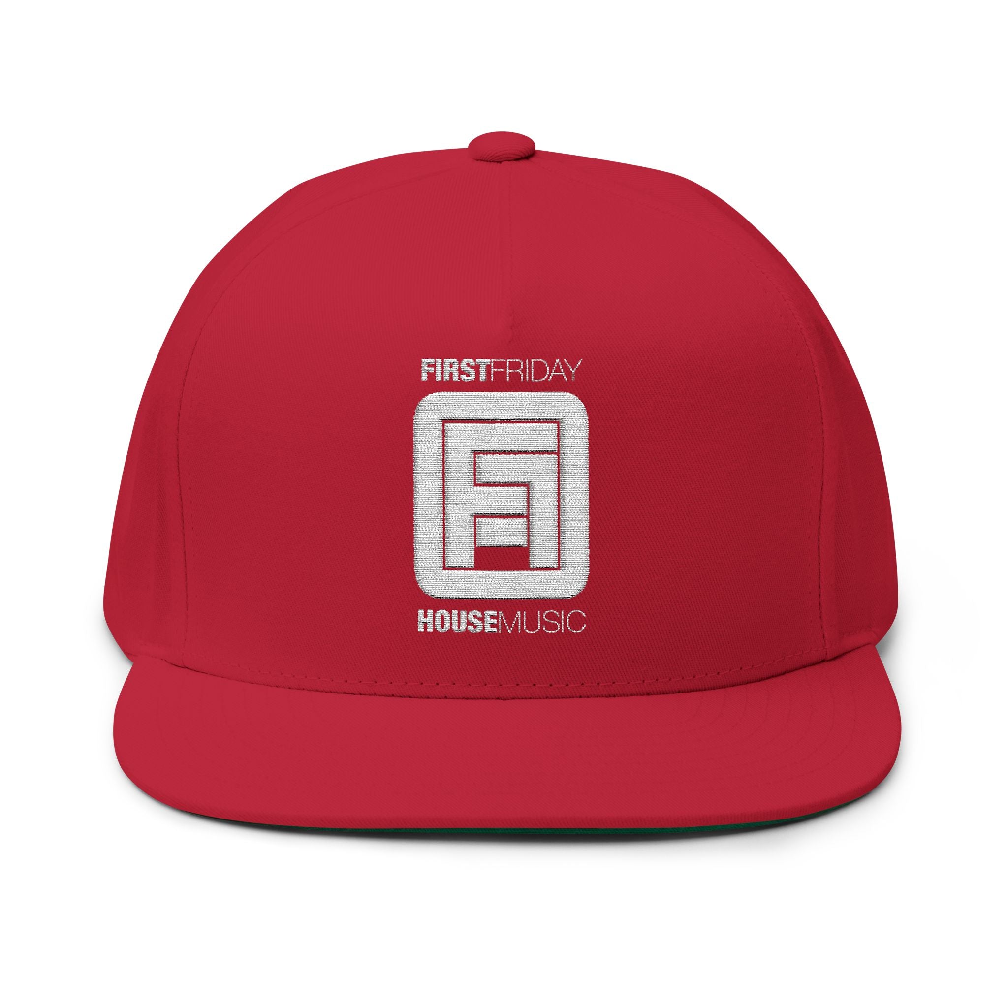 Embroidered Flat Bill Cap — First Friday House Music Logo