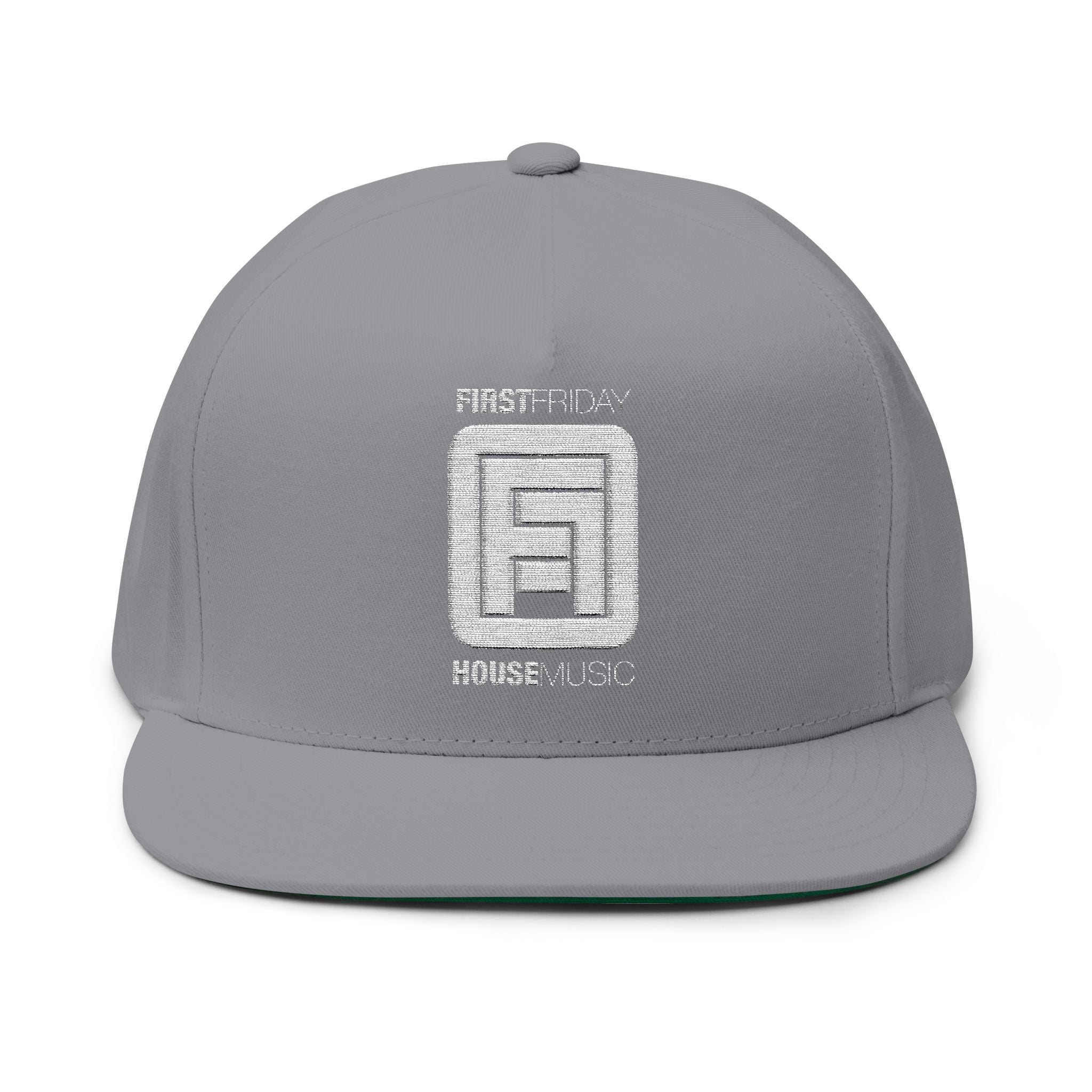 Embroidered Flat Bill Cap — First Friday House Music Logo