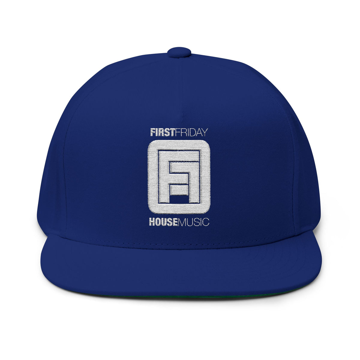 Embroidered Flat Bill Cap — First Friday House Music Logo