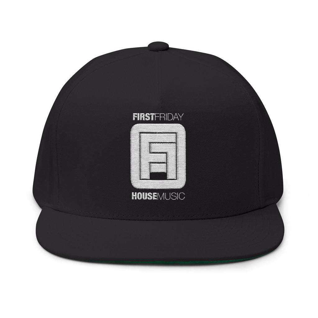 Embroidered Flat Bill Cap — First Friday House Music Logo