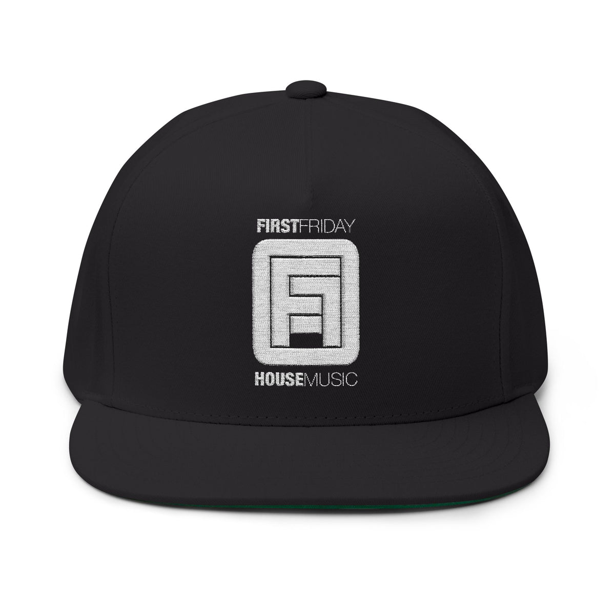 Embroidered Flat Bill Cap — First Friday House Music Logo
