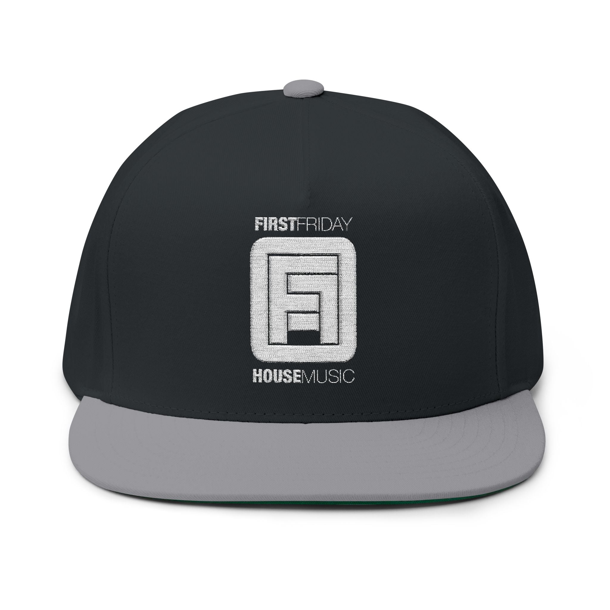 Embroidered Flat Bill Cap — First Friday House Music Logo